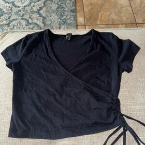 Forever 21 Black Wrap Crop Top with Tie Front
